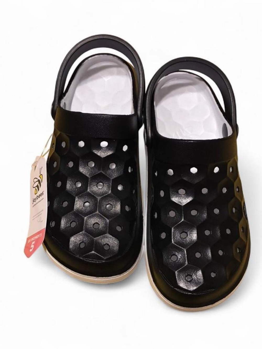 Black Women's Slip-On Sandal Clogs with Hex Vent Pattern
